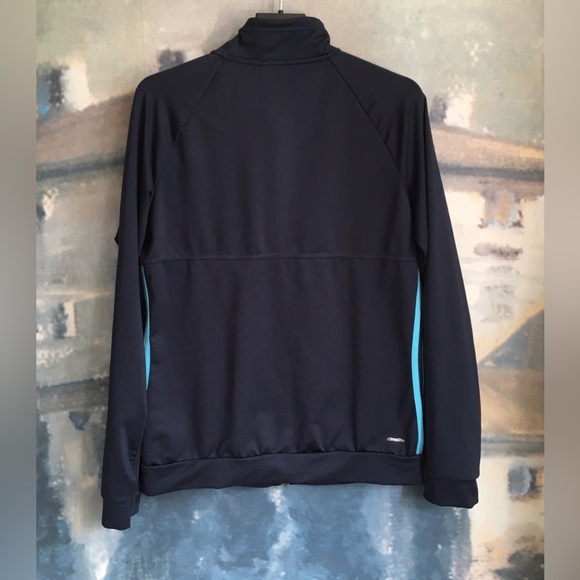 Adidas Women's Climalite Zip Up Jacket Navy Light Blue Stripes Lightweight Sz S - Picture 5 of 9